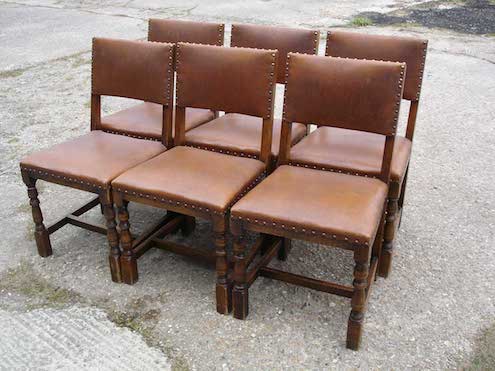 Set of 6 leather and oak pub chairs